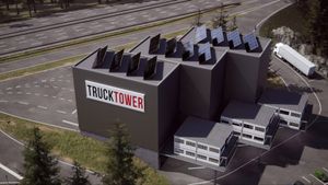 Новая концепция парковки для грузовиков TruckTower: будущие стоянки на автомагистралях смогут вмещать в три раза больше фур