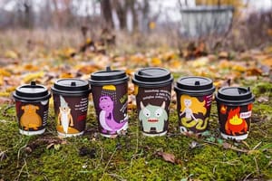 Мифические персонажи на чашках кофе сети АЗС А-100